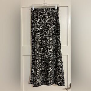 A New Day Satin Maxi Skirt Women’s Bias Cut Black Cream Animal Sz XS